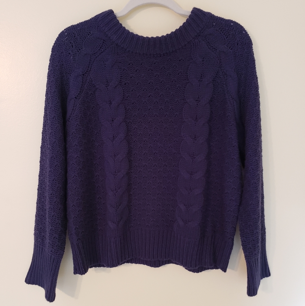 Alya Knit Navy Sweater, Cropped Fit, Braid Detail